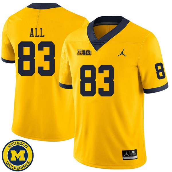 Men's Michigan Wolverines #83 Erick All Yellow Alumni Jersey